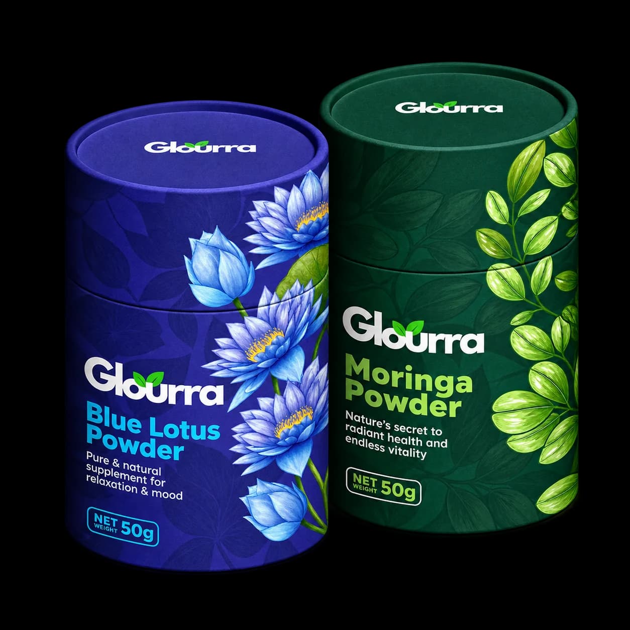 Glourra Moringa Powder and Blue Lotus Flowers โ premium organic botanicals from Sri Lanka
